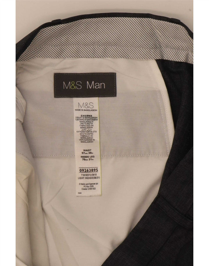 Calça masculina de terno reto Marks & Spencer W38 L31 azul poliéster