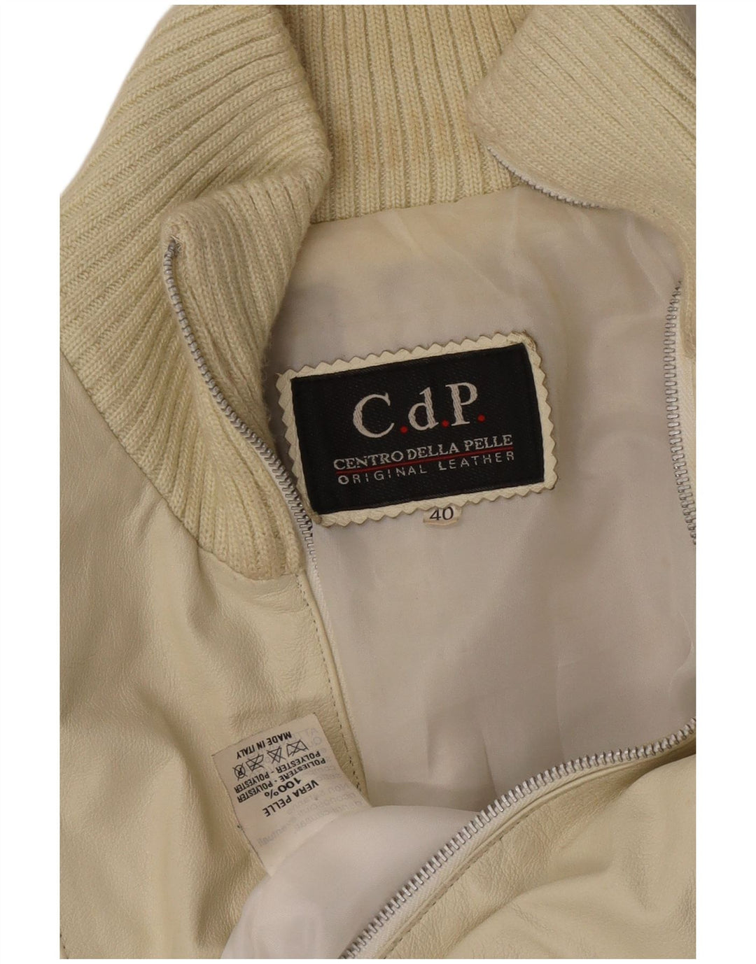 Jaqueta de couro vintage feminina IT 40 Small Off White Leather