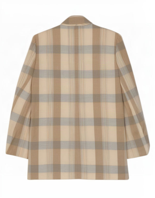 Jaqueta blazer vintage feminina com 2 botões Reino Unido 14 xadrez bege médio
