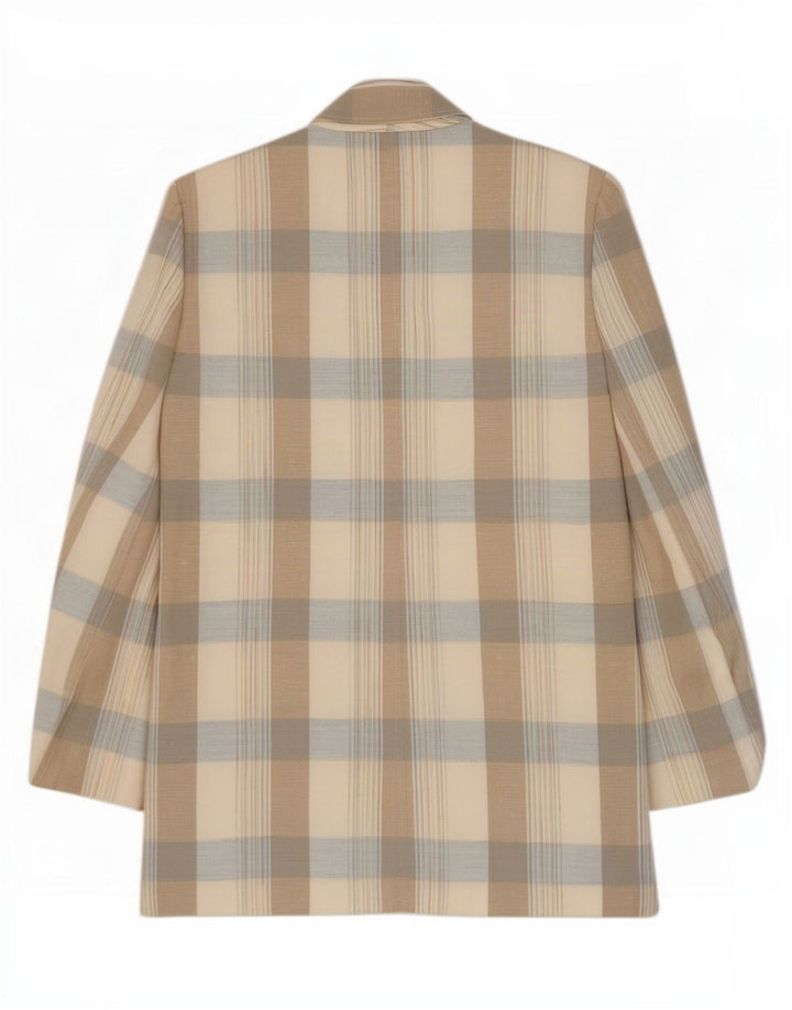 Jaqueta blazer vintage feminina com 2 botões Reino Unido 14 xadrez bege médio