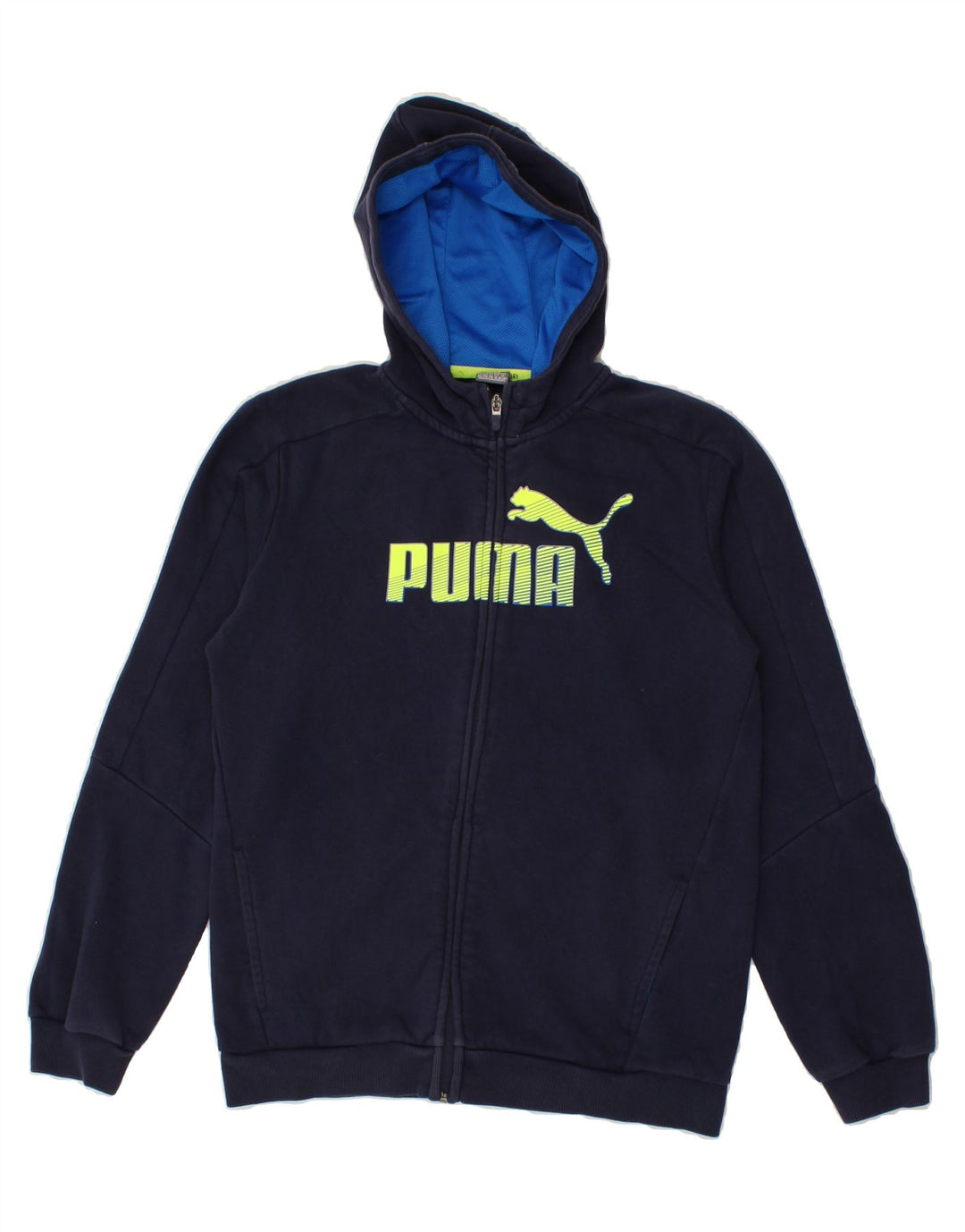 PUMA Boys Graphic Zip Hoodie Sweater 15-16 Years Navy Blue Cotton Vintage Puma and Second-Hand Puma from Messina Hembry 