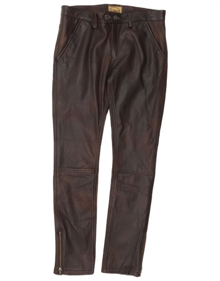 Calça masculina de couro fino il Lago IT 48 médio W30 L32 couro marrom