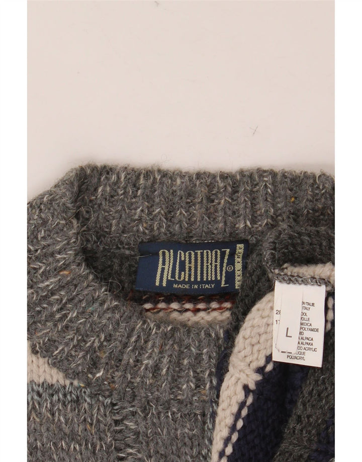 ALCATRAZ Suéter masculino com gola redonda, grande lã listrada multicolorida