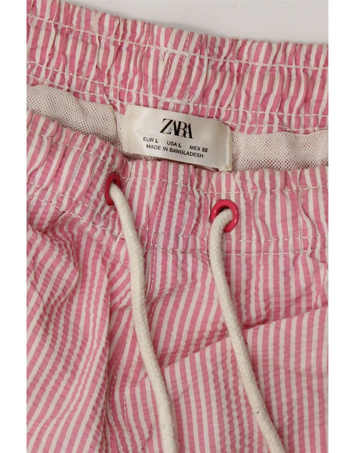 Zara Shorts de banho masculino grande W34 listrado rosa