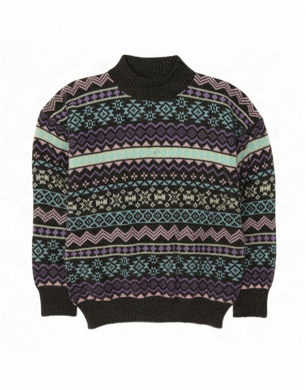 Suéter feminino vintage com gola tartaruga Reino Unido 14 cinza médio Fair Isle
