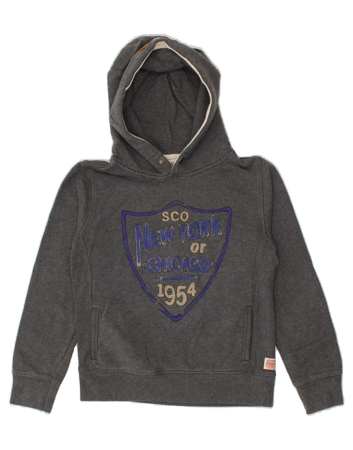 SCOTCH SHRUNK Boys Graphic Hoodie Jumper 7-8 Years Grey Cotton Vintage Scotch Shrunk and Second-Hand Scotch Shrunk from Messina Hembry 