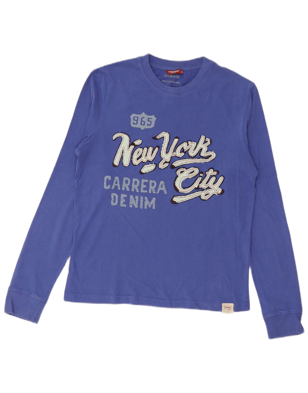 CARRERA Masculino New York City Graphic Top Manga Longa Pequeno Algodão Azul