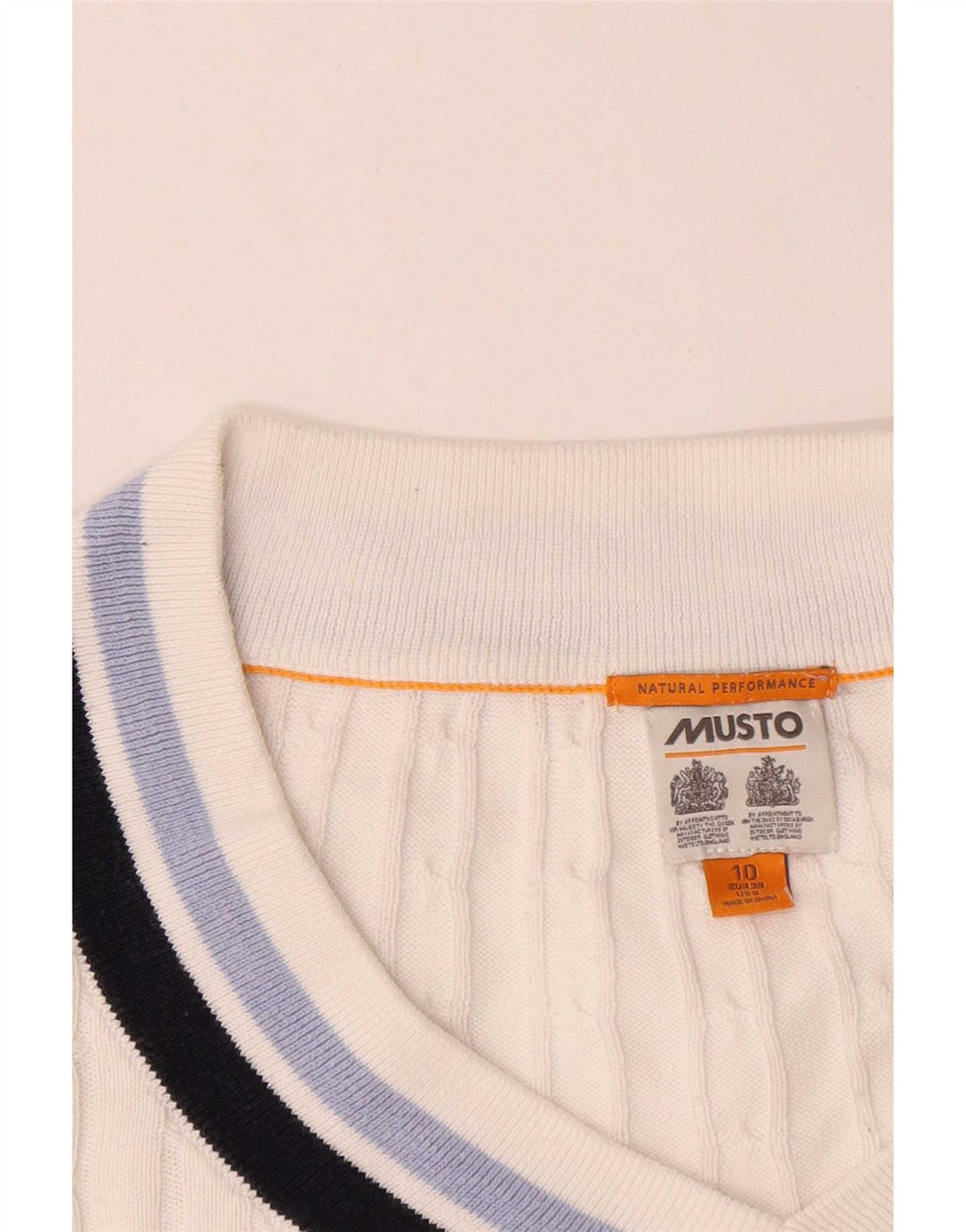 Suéter feminino Musto com decote em V grande, Reino Unido, 10 algodão branco pequeno