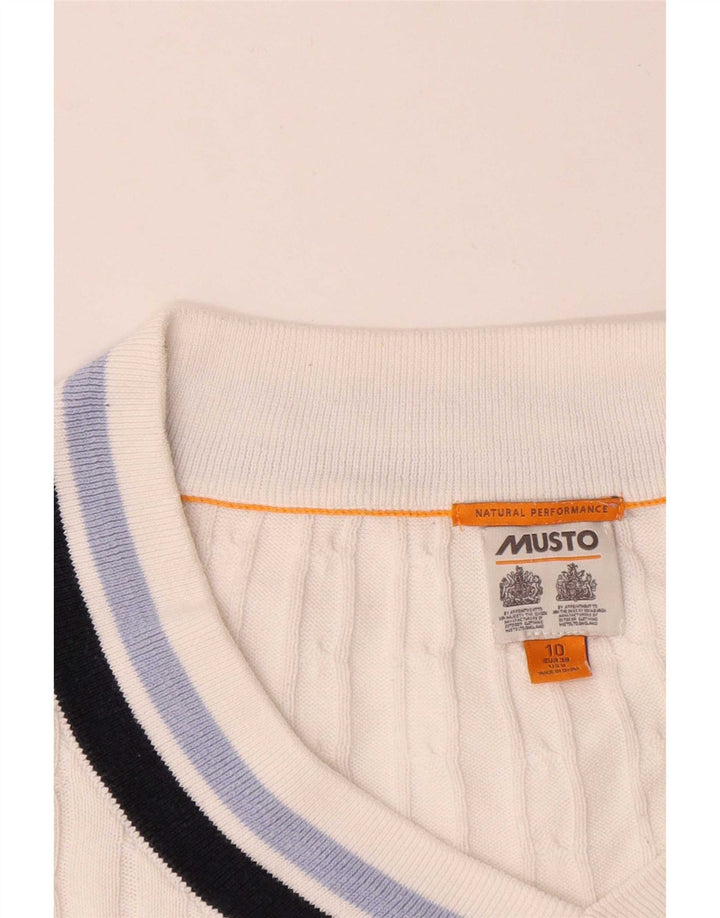 Suéter feminino Musto com decote em V grande, Reino Unido, 10 algodão branco pequeno