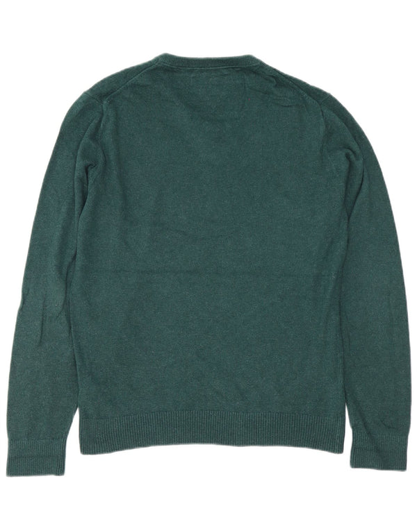 Tommy Hilfiger Suéter masculino com decote em V de algodão verde médio
