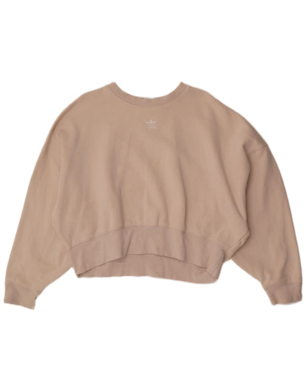 Adidas Womens Crop Oversized Moletom Jumper UK 10 Pequeno Off White Algodão
