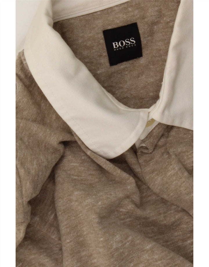 Camisa polo masculina de manga comprida Hugo Boss médio bege manchado