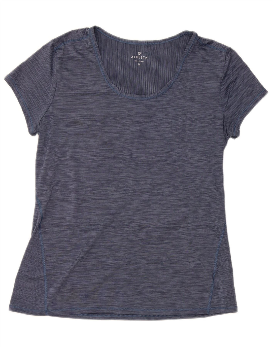 Camiseta feminina ATHLETA UK 12 poliéster manchado azul marinho médio