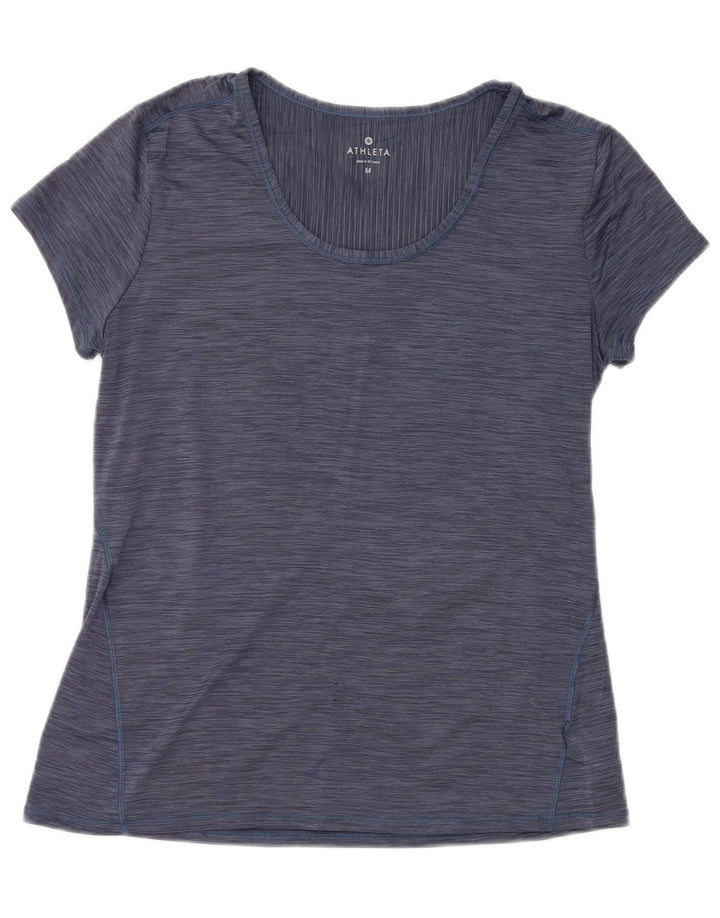 Camiseta feminina ATHLETA UK 12 poliéster manchado azul marinho médio