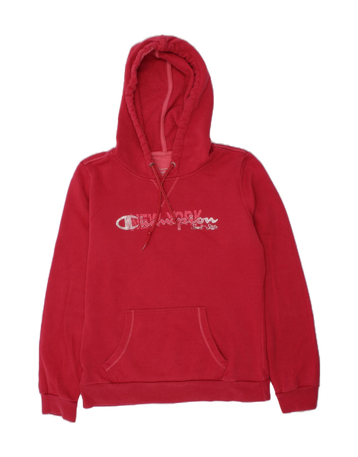 CHAMPION Womens Graphic Hoodie Jumper UK 14 Medium Pink Cotton Vintage Champion and Second-Hand Champion from Messina Hembry 
