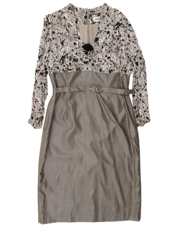 Vestido feminino Jean Paul com bainha de manga comprida UK 18 XL cinza manchado viscose