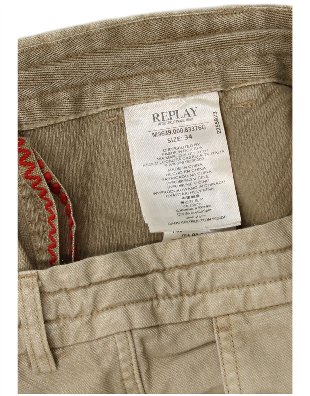 Replay Mens Chino Shorts W34 Grande Algodão Bege