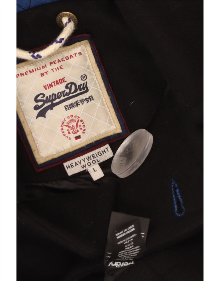 Superdry Mens Pea Coat UK 40 Grande Lã Preta