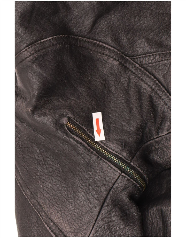 Jaqueta de couro feminina vintage IT 52 2XL couro preto