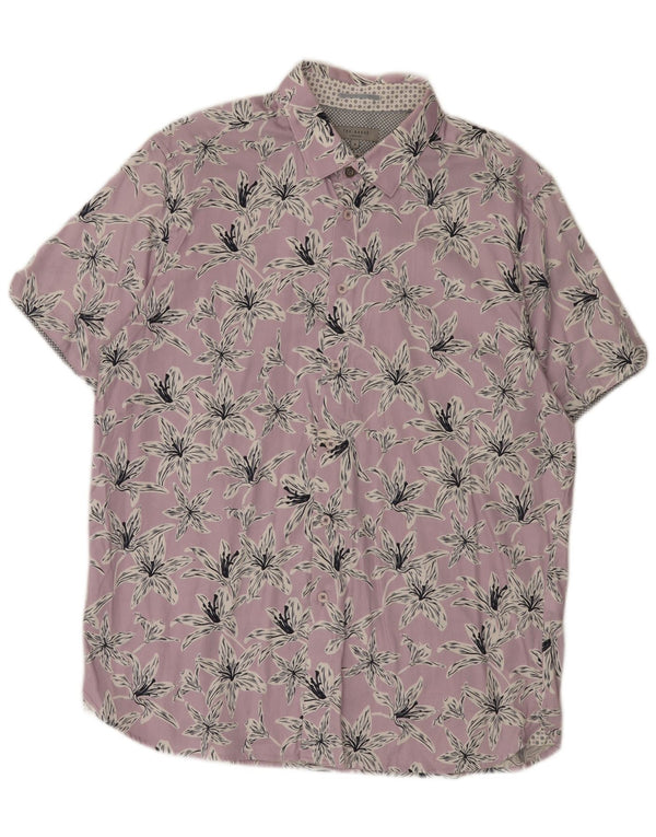 Camisa masculina de manga curta Ted Baker tamanho 6 2XL algodão floral roxo