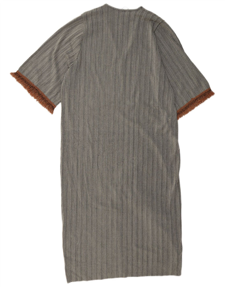 Vestido feminino maxi oversized Zara Reino Unido 10 poliéster listrado cinza pequeno