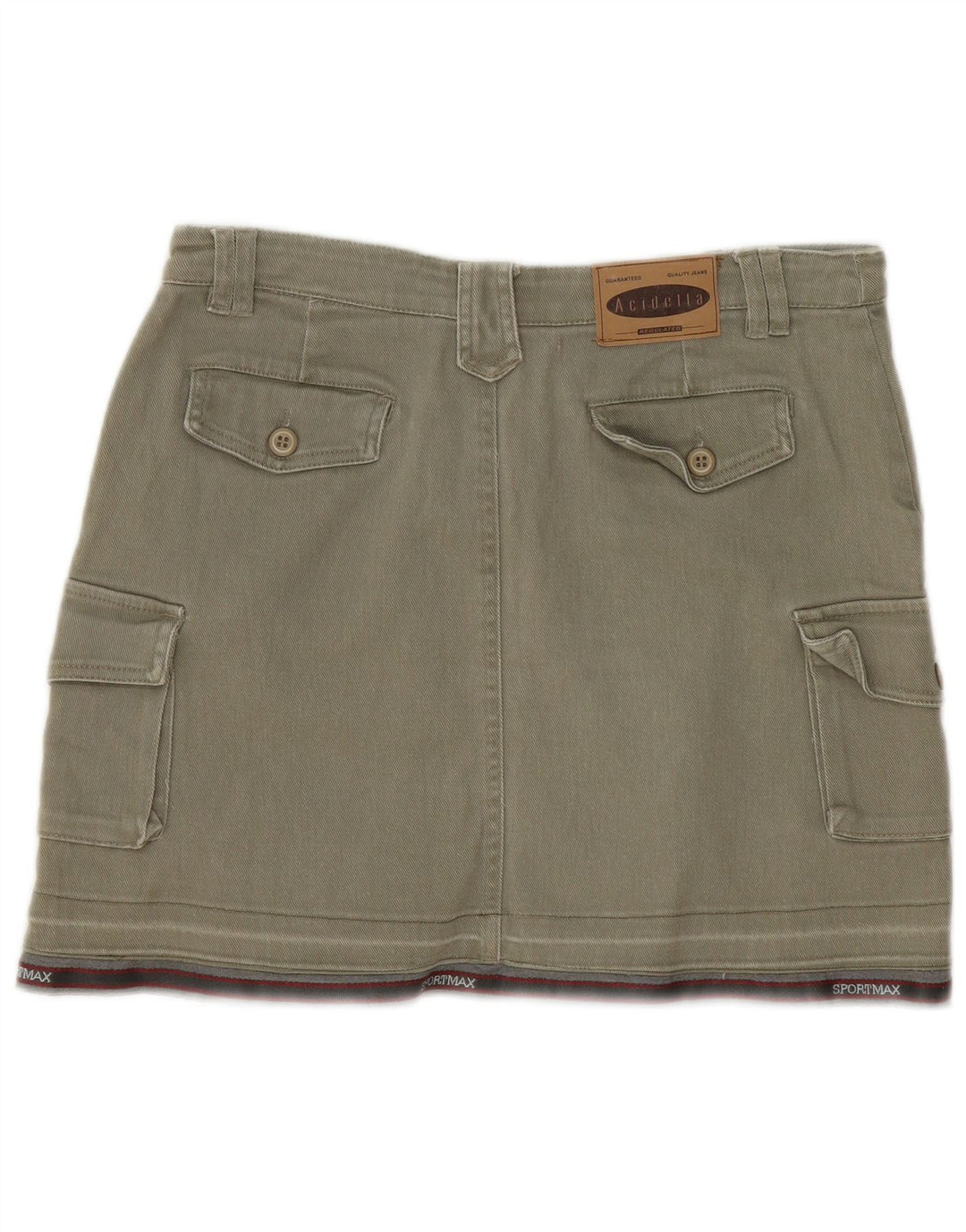 Mini saia cargo feminina vintage IT 44 médio W30 algodão listrado cáqui