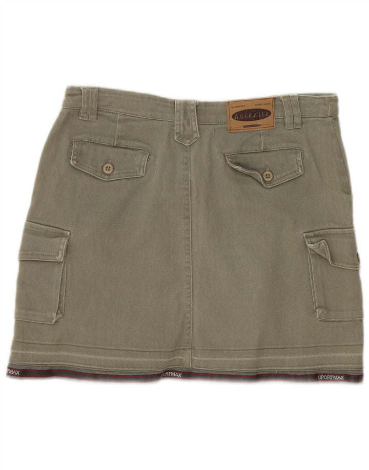 Mini saia cargo feminina vintage IT 44 médio W30 algodão listrado cáqui