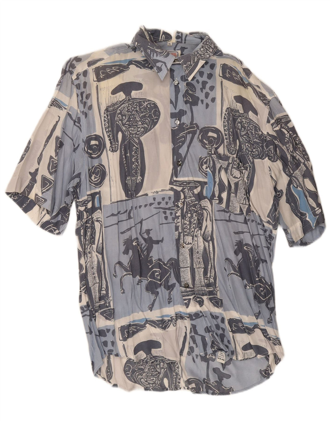 Togo Camisa masculina gráfica de manga curta XL azul patchwork algodão