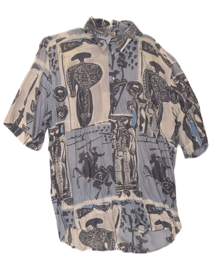 Togo Camisa masculina gráfica de manga curta XL azul patchwork algodão