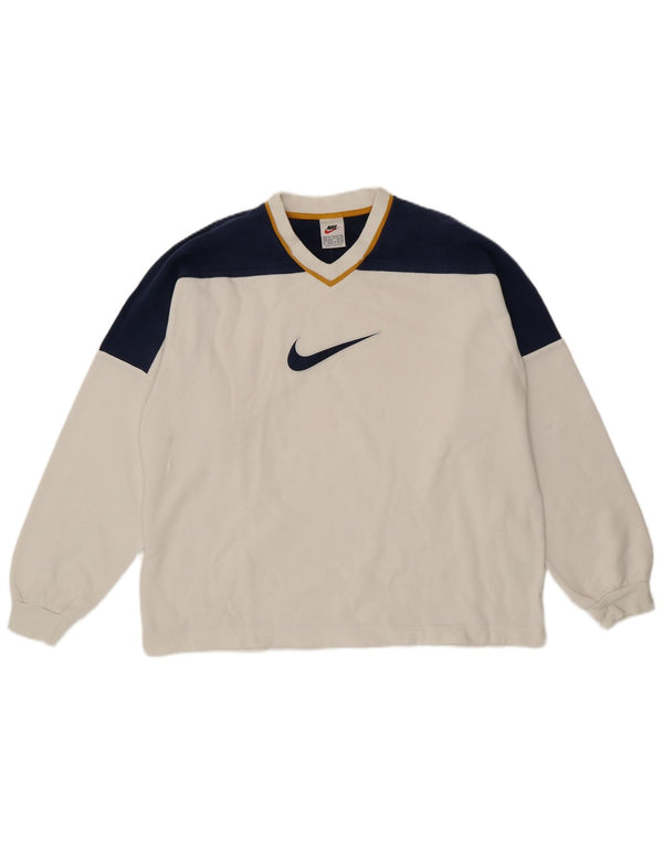 Nike masculino gráfico moletom jumper UK 39/41 médio branco colorblock