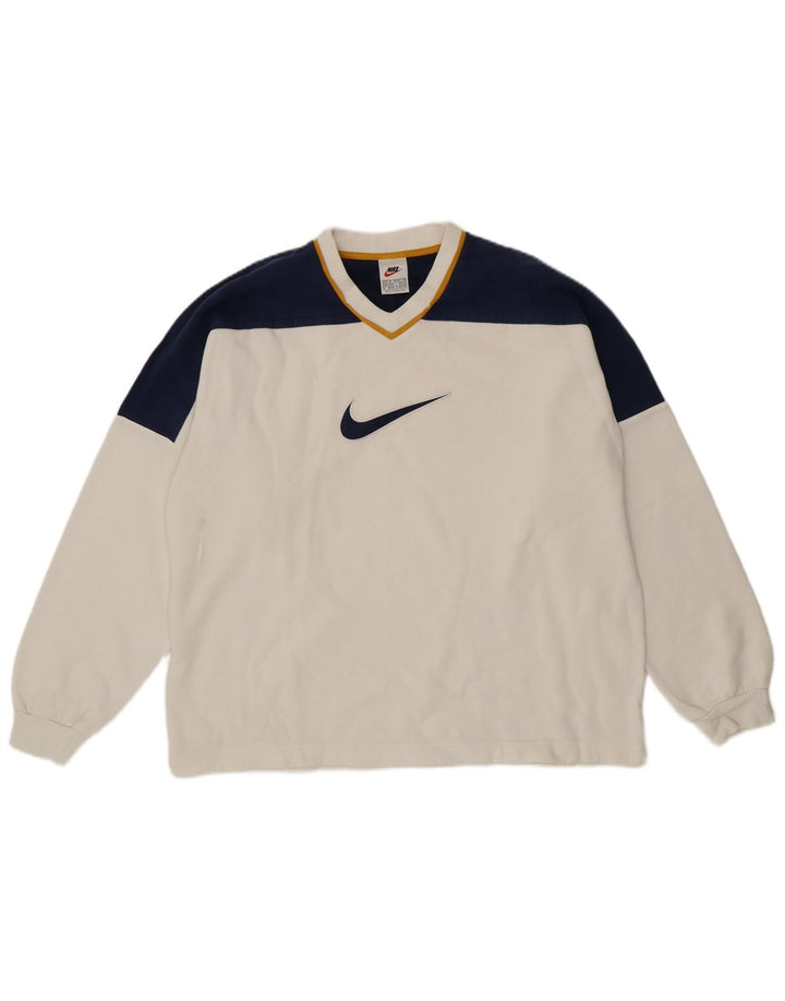 Nike masculino gráfico moletom jumper UK 39/41 médio branco colorblock