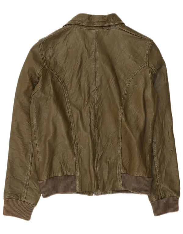 Jaqueta de couro feminina Freaky Nation UK 12 verde médio