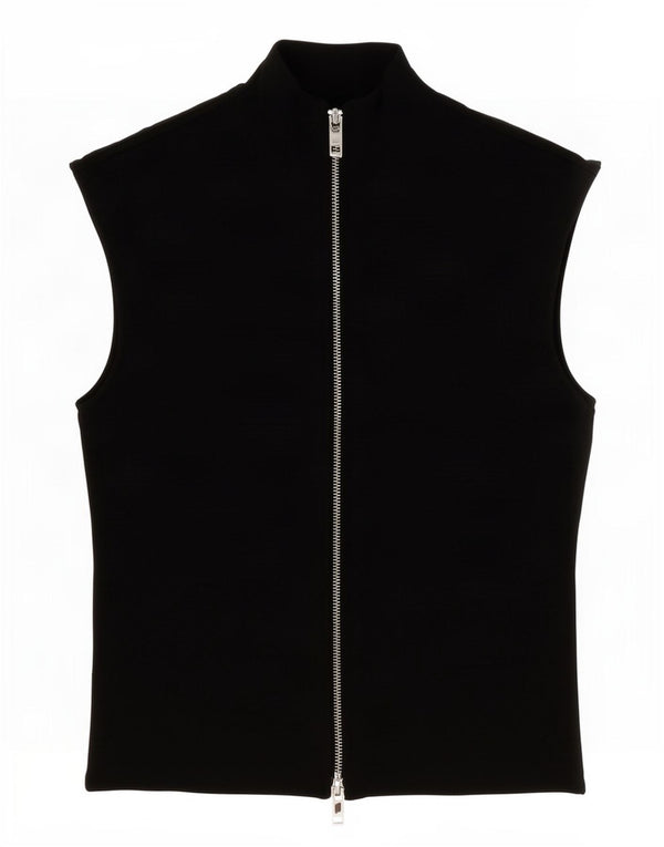 Zara Blusa feminina sem mangas com zíper completo Reino Unido 10 pequena viscose preta