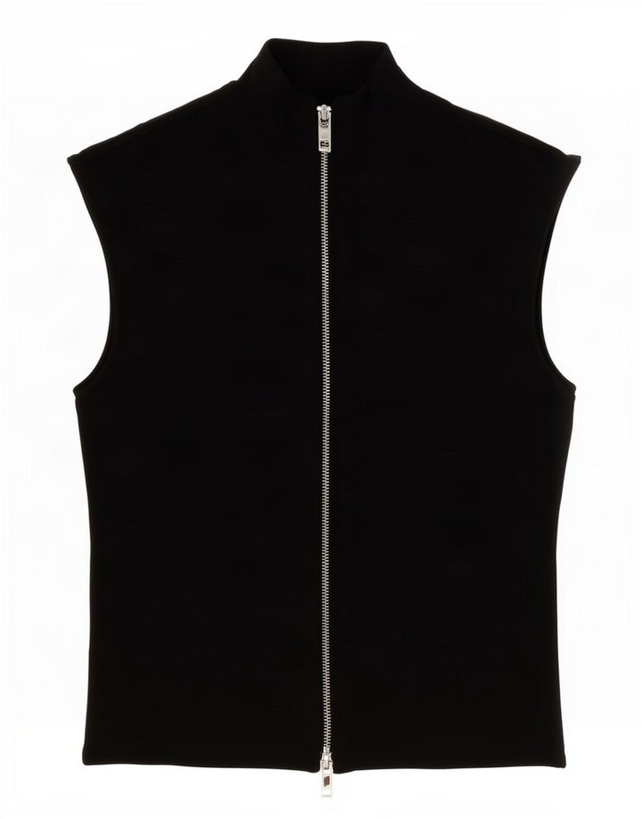 Zara Blusa feminina sem mangas com zíper completo Reino Unido 10 pequena viscose preta
