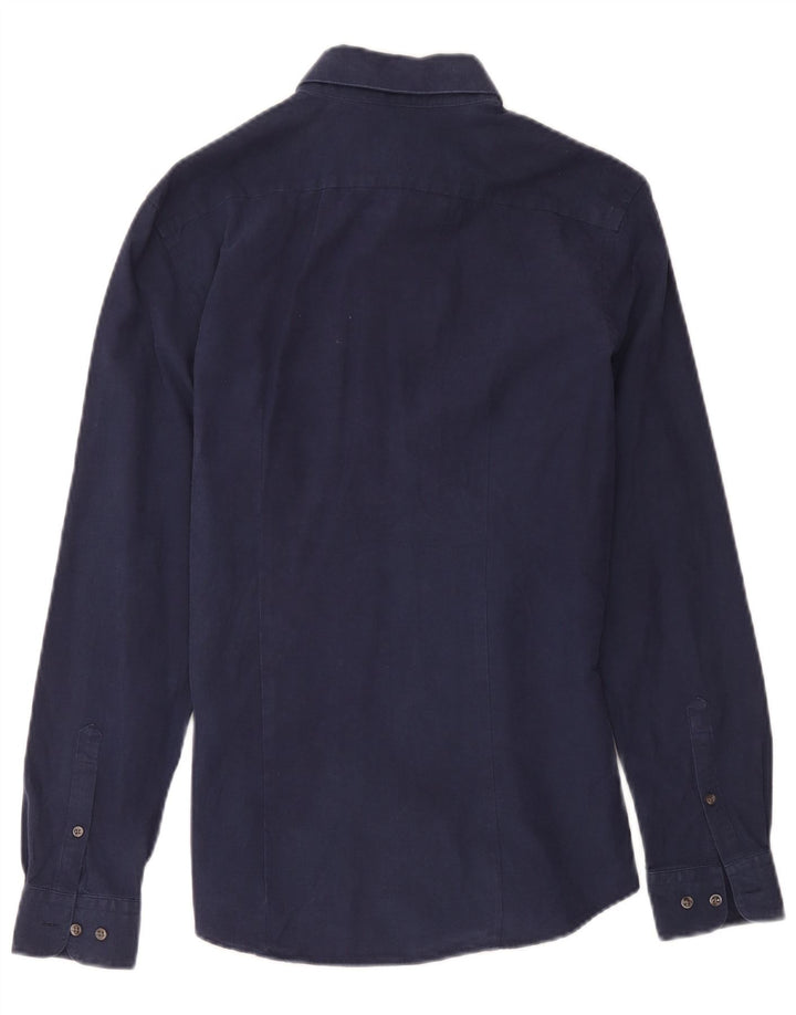 Camisa masculina Reiss Slim Fit pequena azul marinho