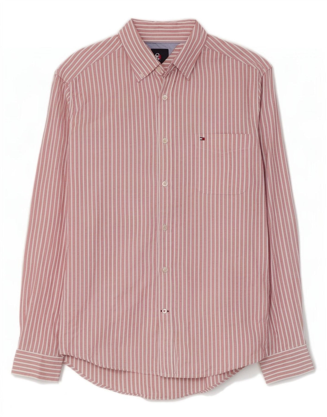 Camisa masculina Tommy Hilfiger grande listrada rosa de algodão