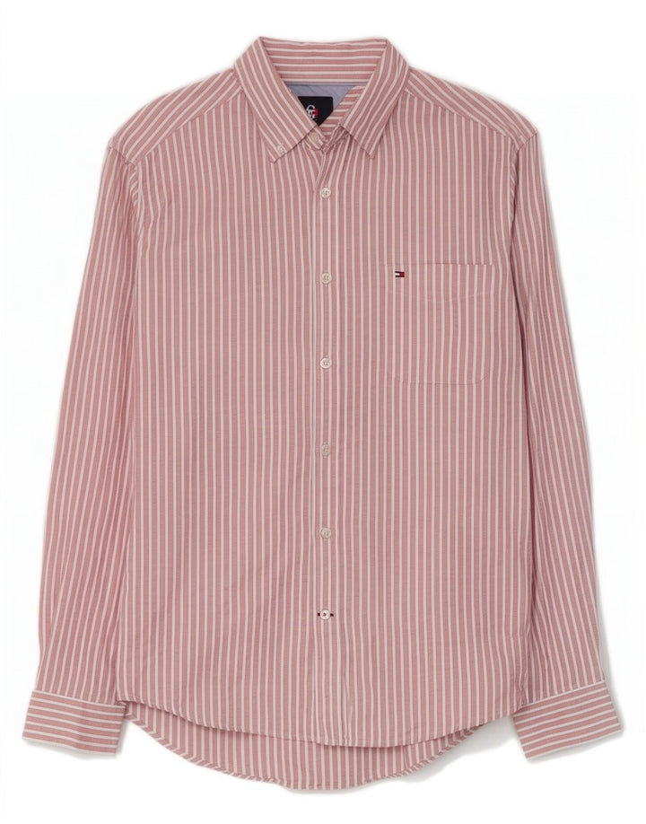 Camisa masculina Tommy Hilfiger grande listrada rosa de algodão