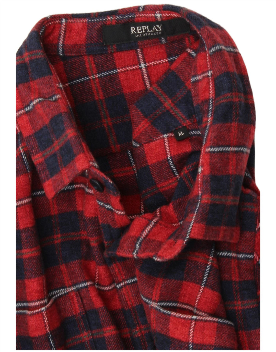 REPLAY Camisa masculina de flanela XL algodão xadrez vermelho