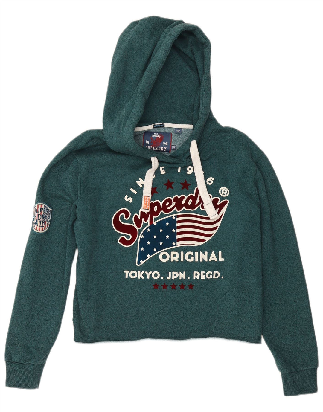 Suéter feminino SUPERDRY com capuz estampado oversized UK 10 pequeno verde