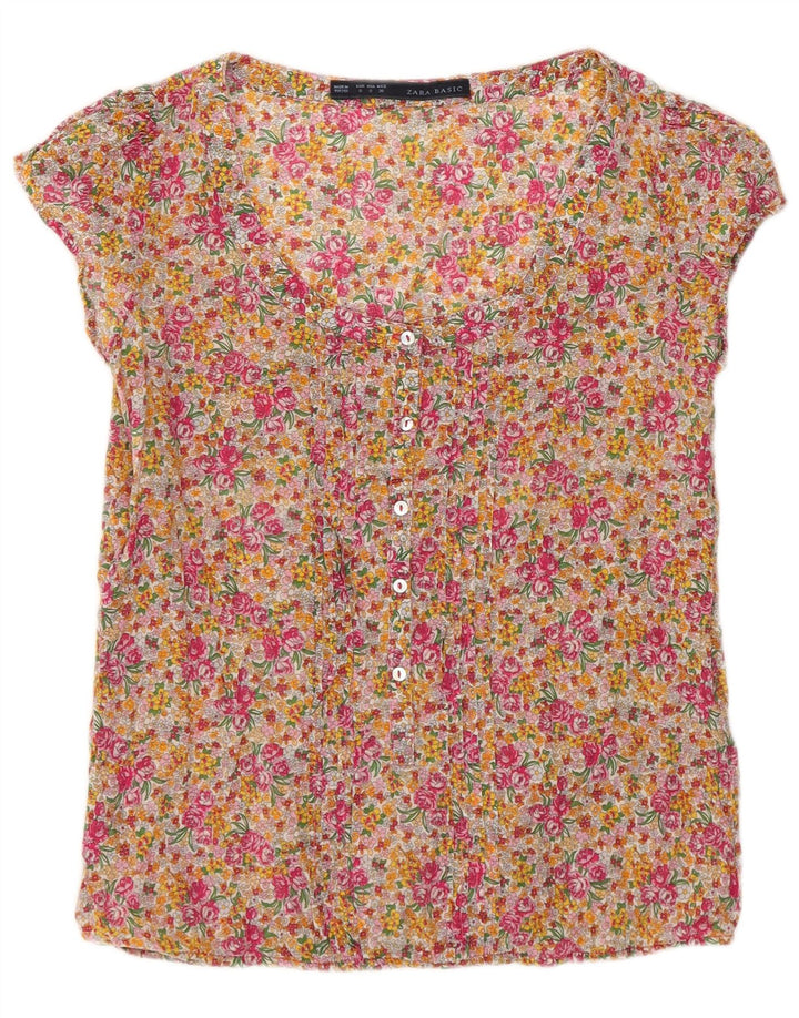 Blusa feminina de manga curta Zara UK 8 pequena floral multicolorida