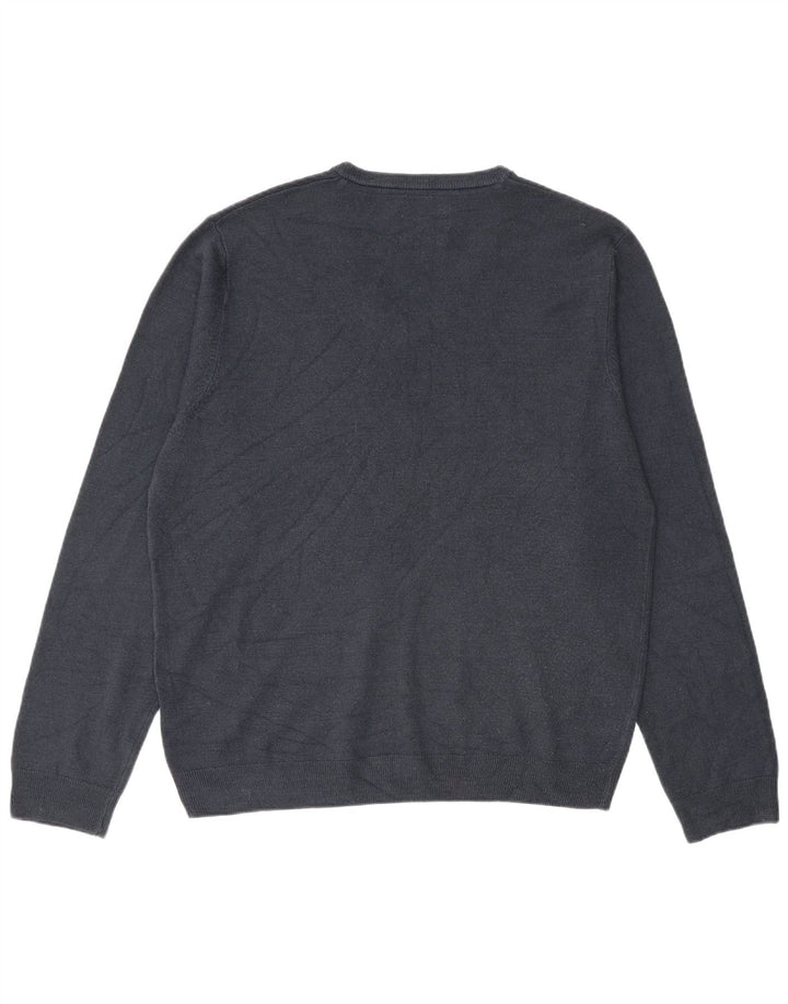 Suéter masculino Marks & Spencer com decote em V grande acrílico azul marinho