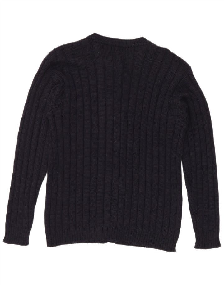 Suéter cardigã feminino vintage Reino Unido 12 azul marinho médio