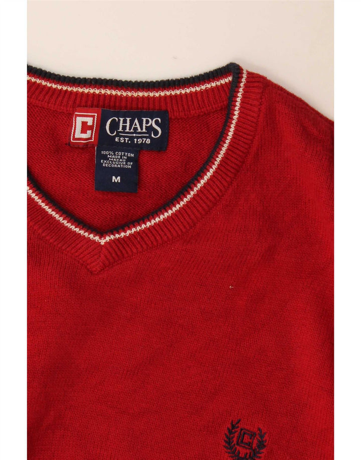 Suéter masculino Chaps com decote em V de algodão vermelho médio