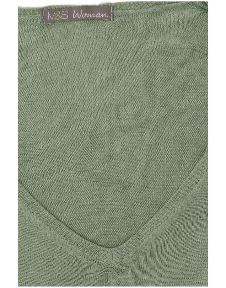 Suéter feminino Marks & Spencer com decote em V Reino Unido 12 verde médio