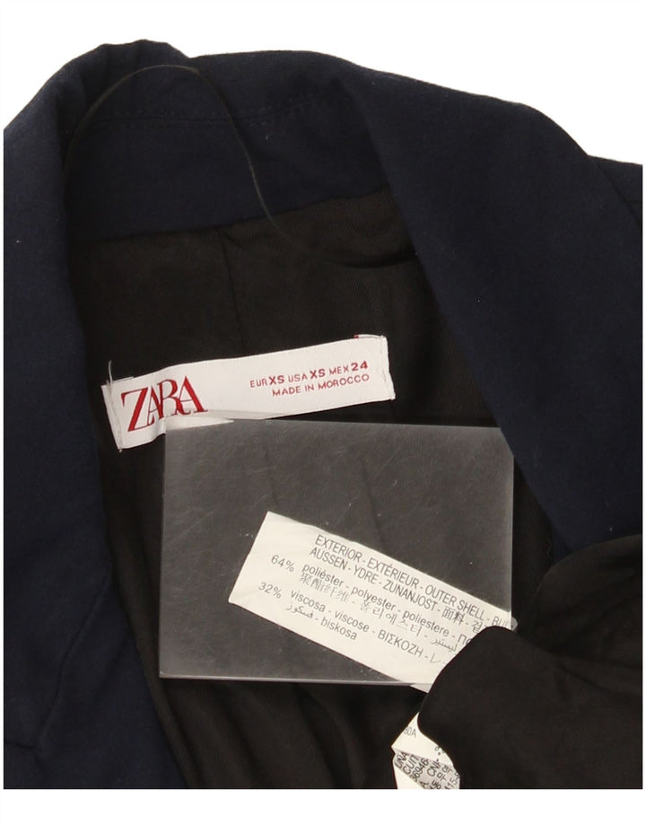 Jaqueta blazer feminina Zara com 1 botão UK 6 XS azul marinho poliéster