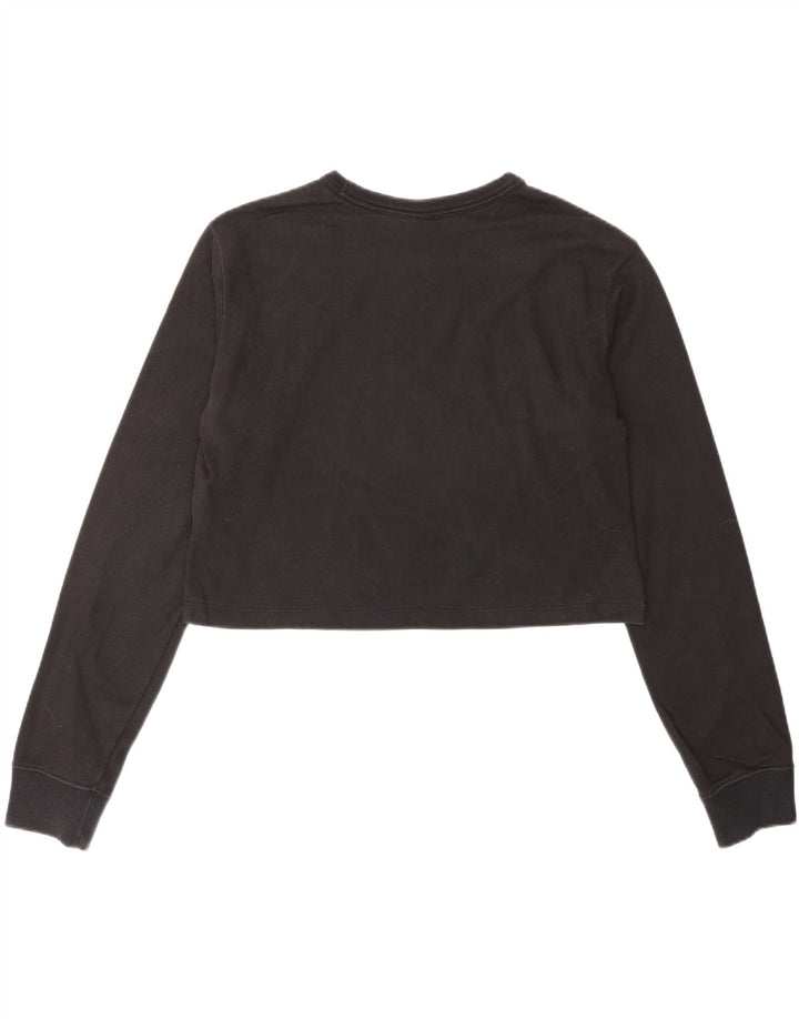 CHAMPION Top feminino cropped manga comprida Reino Unido 12 algodão preto médio