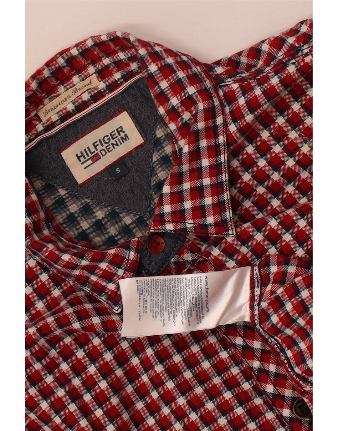 Camisa masculina Tommy Hilfiger pequena vermelha algodão guingão