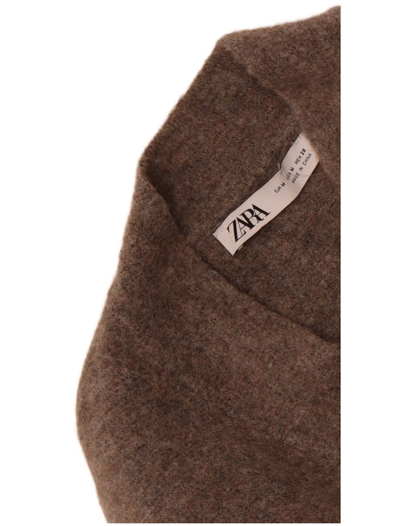 Suéter cardigã feminino Zara UK 12 poliamida marrom médio