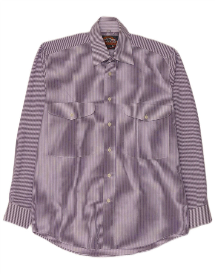 Camisa masculina Silverstone pequena listrada roxa de algodão