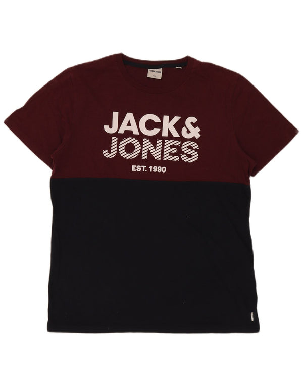 Camiseta gráfica masculina Jack & Jones Top XL Borgonha Colorblock Algodão